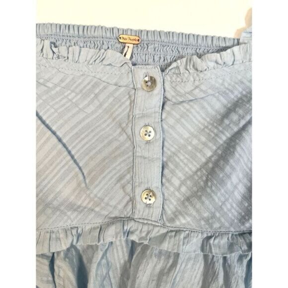 Free People Blue Crop Top Blouse Size XL Ruffle Smocked Puff S..Leave It To Me - Picture 8 of 10